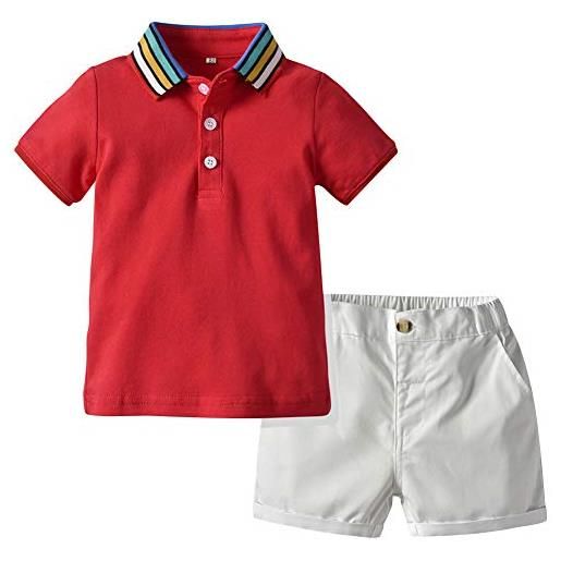 amropi neonato bambino maniche corte estate set a righe camicie e pantaloncini completini sportivi (rosso bianco, 6-12 mesi)