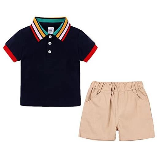 amropi neonato bambino maniche corte estate set a righe camicie e pantaloncini completini sportivi (bianco navy, 3 anni)