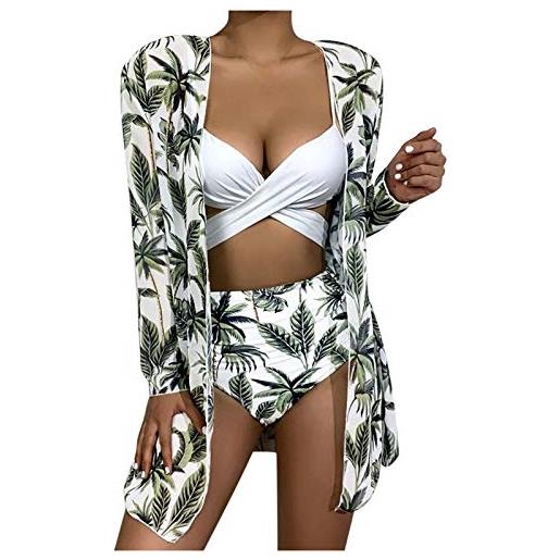 Modaworld costume da bagno a tre pezzi costumi da mare donna con reggiseno bendare push-up stampa set bikini