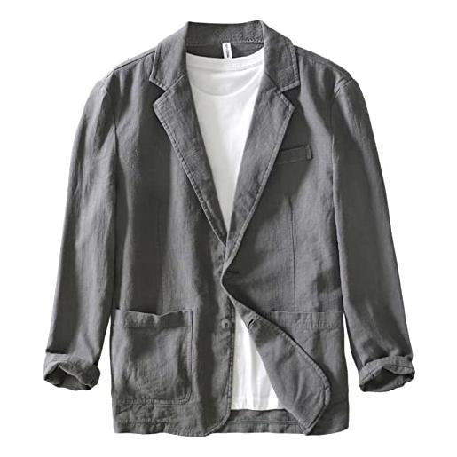 Icegrey giacche da uomo casual giacche da uomo slim fit giacche in cotone lino giacca casual a due bottoni giacca casual, cachi, s