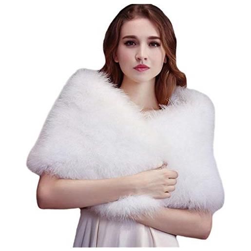 KAISHIN scialli di piume di struzzo solidi casual avvolgere per le donne sposa matrimonio avvolgere sciarpe di vera pelliccia di tacchino (bianca)