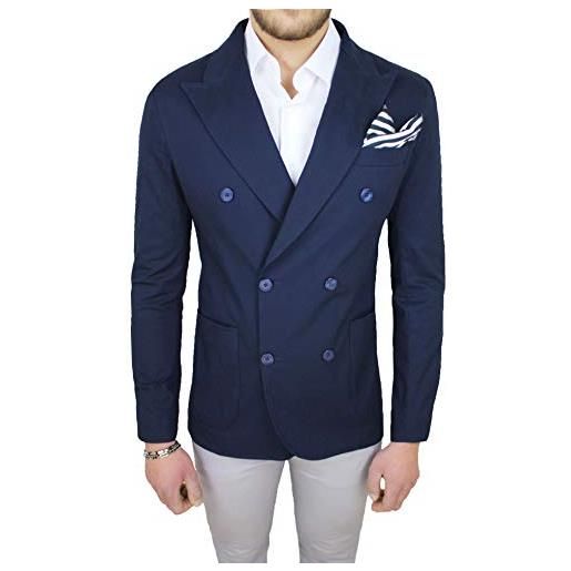 Evoga giacca blazer uomo sartoriale blu estiva doppiopetto 100% made in italy (xl, blu)