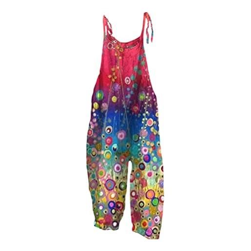 Onsoyours salopette estiva da donna con spalline regolabili pantaloni in lino casual senza maniche larga con fiori stile retrò elegante pantaloni complessivi a modello-14 s