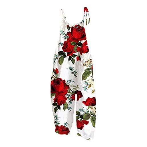 Onsoyours salopette estiva da donna con spalline regolabili pantaloni in lino casual senza maniche larga con fiori stile retrò elegante pantaloni complessivi a modello-3 xl