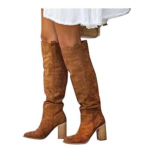 Kobilee stivaletti donna invernali larghi con tacco sopra il ginocchio western boots pelle elasticizzati curvy stivali alti stivaletti sexy camoscio morbidi anfibi stivali cowboy caldo vintage