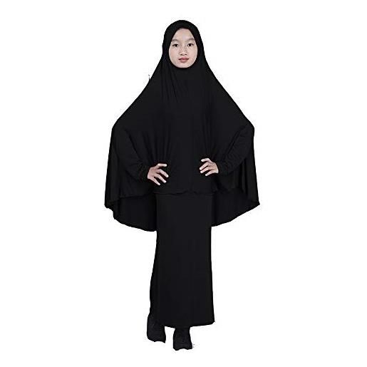 BaronHong muslim girl islamica abaya jilbab full length dress + skirt two piece (nero, xl)