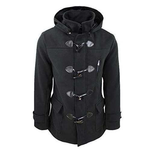 Evoga cappotto montgomery uomo nero con cappuccio giacca invernale con bottoni alamaro (nero, xl)