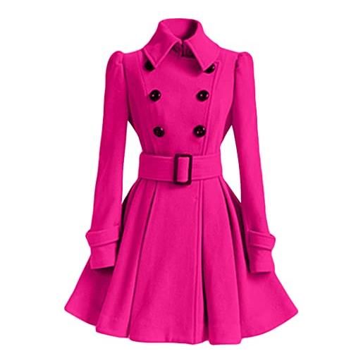 EFOFEI donna con cintura capispalla lungo in misto lana stile cappotto a petto caldo rosa s
