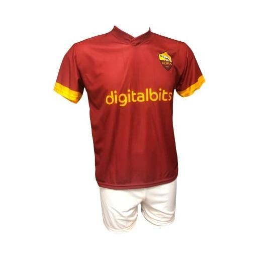 Generico completo calcio maglia home personalizzabile roma, pantaloncino bianco replica autorizzata 2021-2022 taglie da bambino e adulto (6 anni)