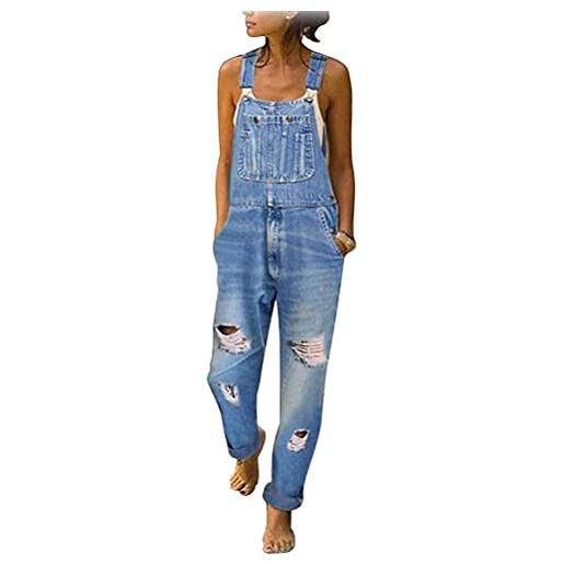 Minetom donna salopette jeans tute denim overall tuta intera senza maniche stampa floreale jumpsuit pantaloni con tasche c azzurro 3xl