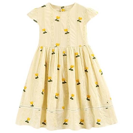 amropi ammropi ragazza vestito bambina abiti cotone floreale abito estivi manica corta abbigliamento giallo, 9-10 anni