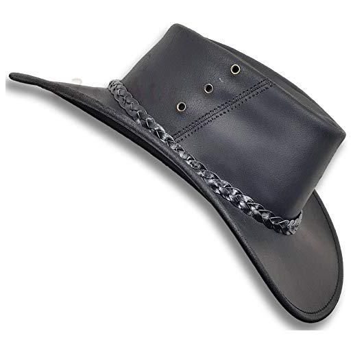 Oztrala oliato canguro cappello in pelle australiano cowboy outback mens nero western aussie hlk2 us - nero - xx-large