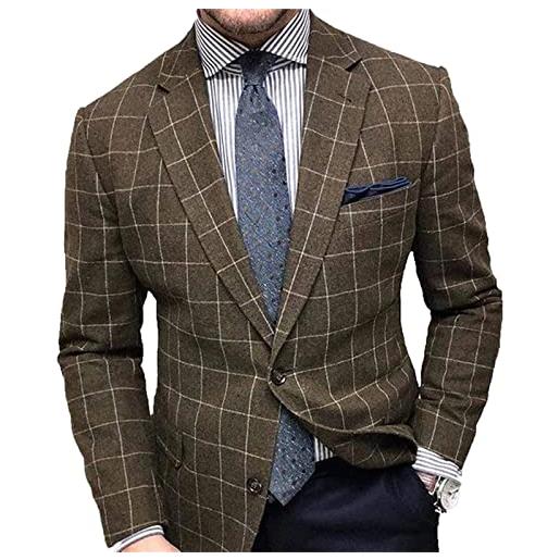 MANYMANY blazer scozzese casual da uomo cappotto da abito slim fit con bottoni a quadri moda uomo
