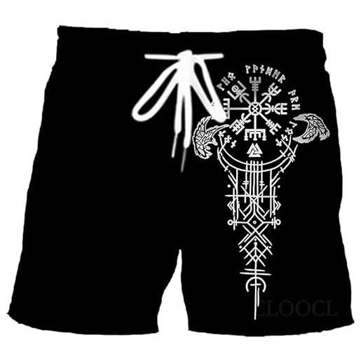 ALPTEC pantaloncini sportivi vichinghi da uomo norse myth vegvisir runes pattern costume da bagno pantaloncini sportivi sportivi con stampa 3d con tasche (color: vegivisir d, size: l)