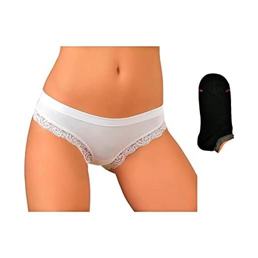 JADEA slip donna vita bassa offerta 6-12 pezzi + calza omaggio slip donna in cotone elasticizzato 518 b (6 pezzi bianco + 1 calza, 4)