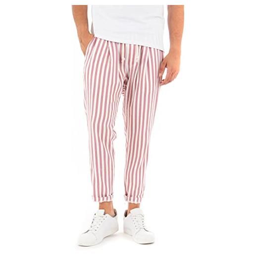 Giosal pantalone uomo lungo elastico riga stretta elastico cotone made in italy tasca america (m, celeste)