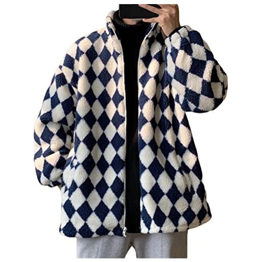 ORANDESIGNE giacca invernale uomo casual felpa pile giacca peluche caldo sherpa fleece teddy cappotto collo alto giacca pile 08-blu xxl