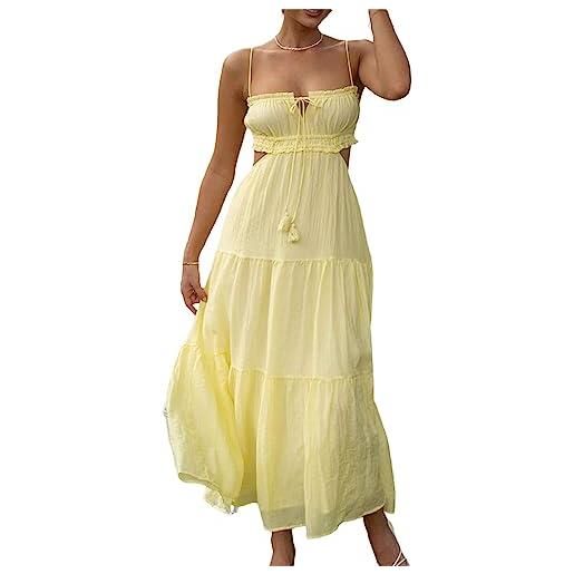 Vagbalena women sexy low cut spaghetti strap dress y2k bodycon long dress backless maxi layered dress clubwear (yellow, l)