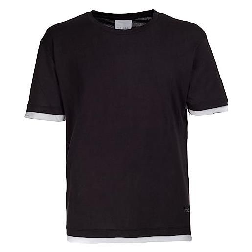 Gaelle t-shirt nera con profilo bianco - m, nero