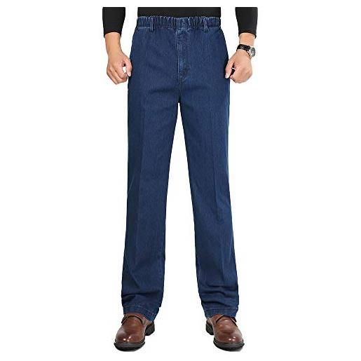 Idopy pantaloni dritti jeans a vita alta con elastico in vita da uomo