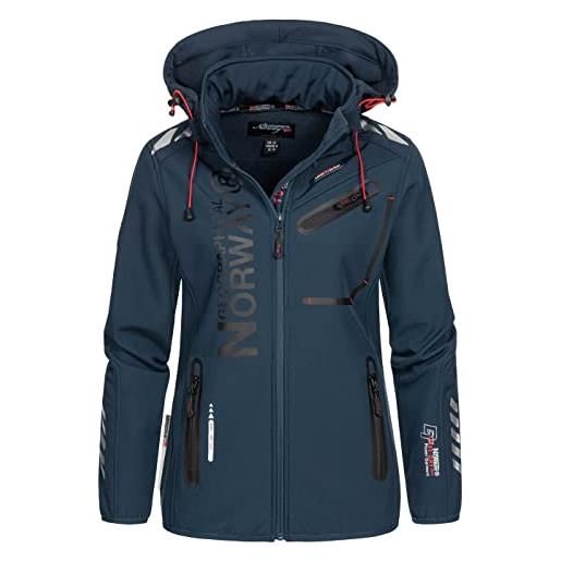 Geographical Norway reine lady - giubbino softshell da donna, giacca antivento resistente e impermeabile, giacca con cappuccio da esterno, marina / nero, l