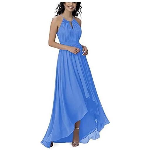 KURFACE abito da sera di promenade di promenade del vestito da festa floreale del halter chiffon delle donne, blu, 48