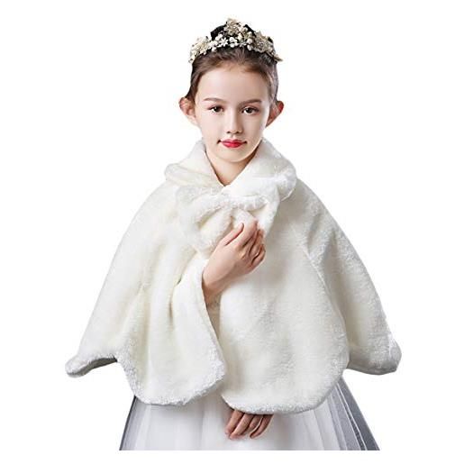 Ommda pelliccia ecologica giacche cardigan capo bambine ragazze di fiore principesse bolero pelliccia finta mantella, avorio a, s (4-6anni)