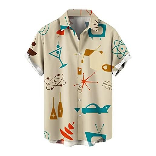 Xmiral camicetta top uomo estate casual stampa plus size camicia a maniche corte con colletto rovesciato (m, 1beige)