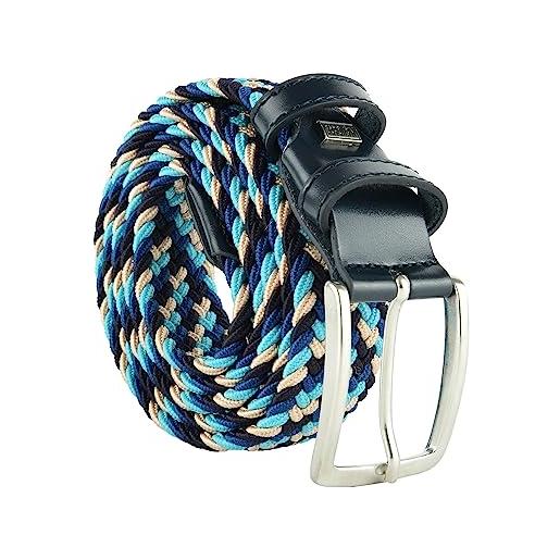 Navigare cintura elastica intrecciata made in italy, uomo e donna, con inserti in vera pelle, 125cm (taglia 54-56), blu scuro
