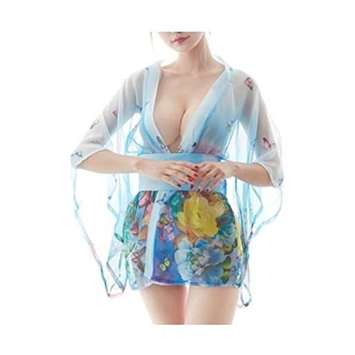 Maya Star donna estate ultra-sottile pigiami tentazione dolce giapponese kimono yukata set cosplay uniforme camicia da notte (lago blu)