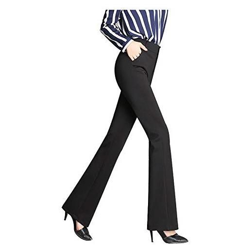 Generic pantaloni in tessuto da donna, lunghi, leggeri, per il tempo libero, da lavoro, a vita alta, con tasche, elasticizzati, da yoga, da lavoro, eleganti, nero , xxl
