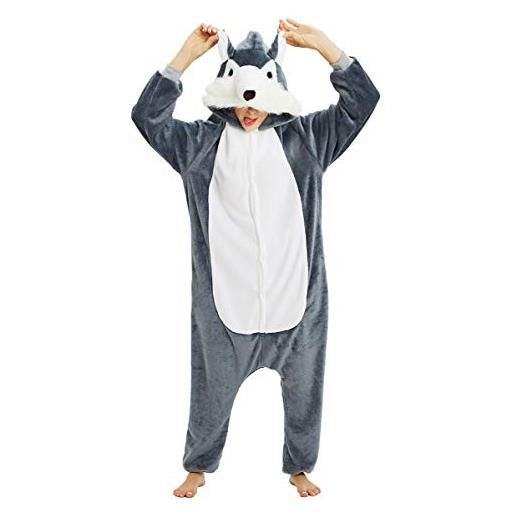 Mescara pigiama animali cosplay intero unisex costume halloween carnevale festa donna uomo animale sleepwear (xl per alto 178-188 cm, cane)