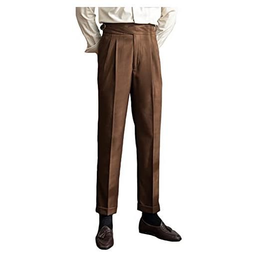 HAORUN pantaloni da uomo a doppia piega slim fit inverno formale business suit pantaloni, marrone, 46