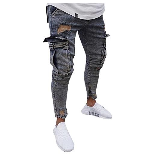 WAEKQIANG jeans da uomo elasticizzati slim fit pantaloni con piedini con cerniera di tendenza alla moda