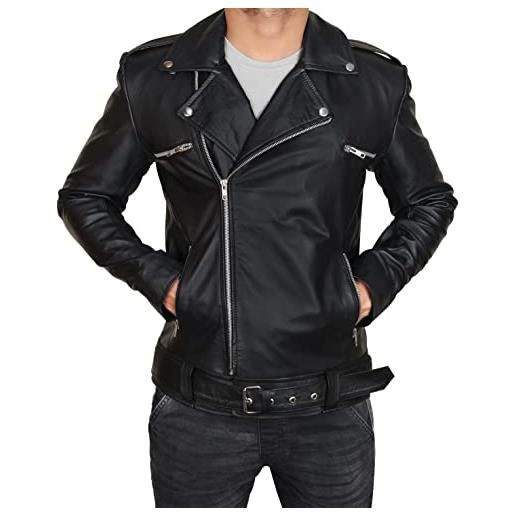Fashion_First giacca da moto da uomo walking dead jeffrey dean morgan negan in pelle nera stile brando faux/real, ecopelle nera. , l