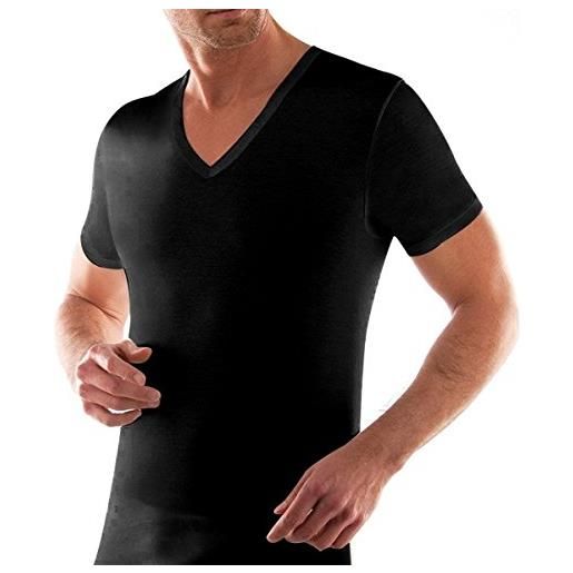 Liabel 3 t shirt corpo uomo mezza manica scollo a v 100% cotone art. 03828/53n (nero, 5/l)