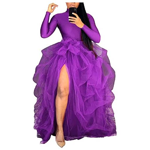 Springcmy gonna da donna in tulle a strati a vita alta per occasioni di matrimonio e feste fuori da una linea di gonna a rete, viola, taglia unica