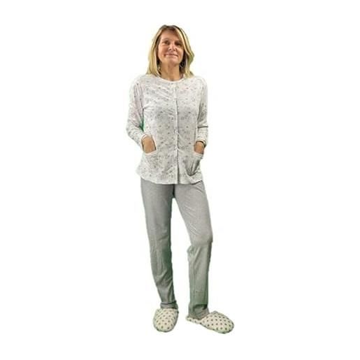 Linclalor pigiama donna in puro cotone aperto davanti art. 74474-62, grigio