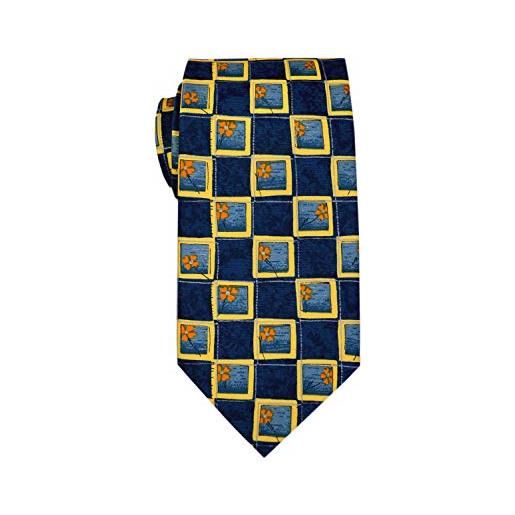 Remo Sartori - elegante cravatta in seta stampata blu fantasia floreale, made in italy, uomo