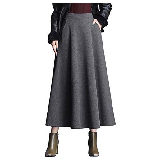 Moviendress donna lunga scozzese gonna pieghe vita alta invernali lana vintage caldo eleganti lunghe gonne (l, grigio)