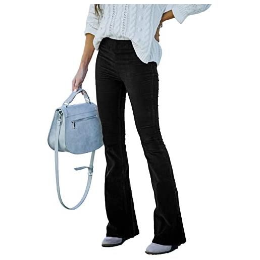 Ausla pantaloni a zampa di velluto a coste da donna pantaloni a vita alta con cerniera laterale in vita alta(l-cachi)