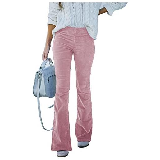 Ausla pantaloni a zampa di velluto a coste da donna pantaloni a vita alta con cerniera laterale in vita alta(m-rosa)