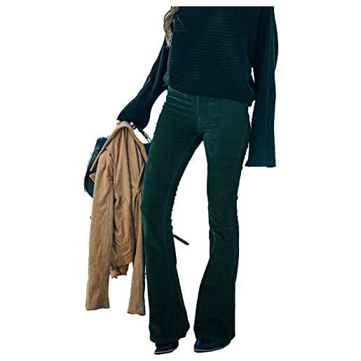 Ausla pantaloni a zampa di velluto a coste da donna pantaloni a vita alta con cerniera laterale in vita alta(s-nero)