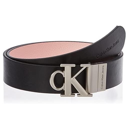 Calvin Klein Jeans cintura donna round mono plaque rev belt 3 cm in pelle, black / pink blush, 110 cm