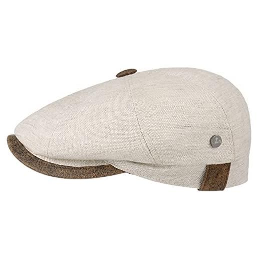 LIERYS coppola in lino city donna/uomo - made italy berretto cappello piatto estivo con visiera, fodera primavera/estate - 59 cm natura-marrone