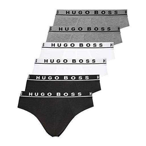 Hugo boss slip da uomo, confezione da 6 pezzi, con logo, elasticizzati, confezione da 3, bianco (-100). , s