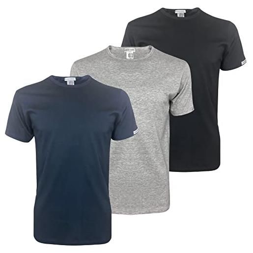 Pierre Cardin 3 t-shirt uomo 100% cotone magliette intime uomo underwear bianche colorate maniche corte uomo set maglie bianche nere blu e grigie (l, scollo a v nero)