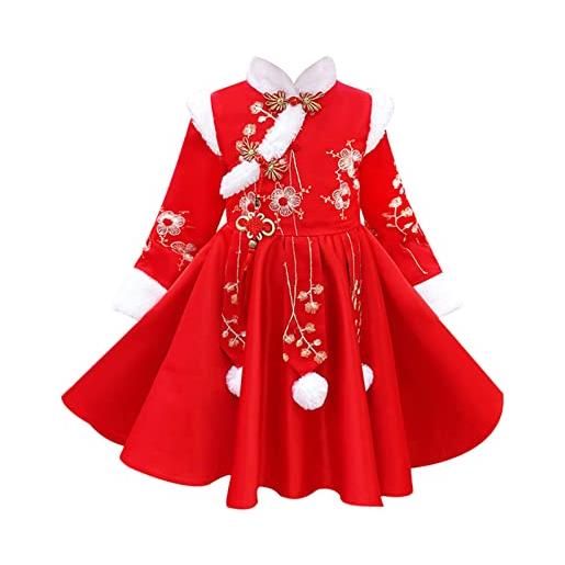 Generic tang girls warm chinese princess toddler kids year clothes abiti suit baby thick girls dress&skirt gonne beige (a1-red, 3-4 anni)