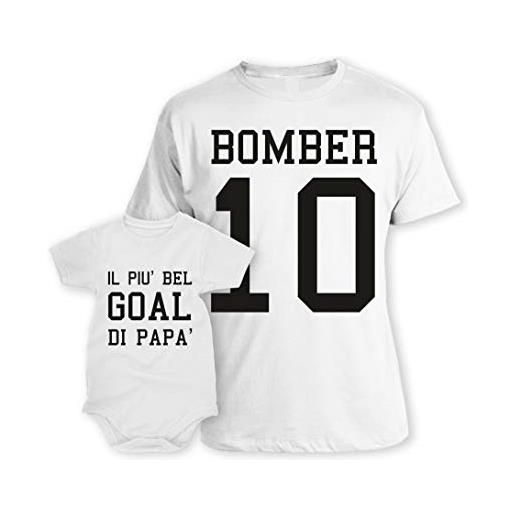 bubbleshirt coppia t-shirt maglietta papà body papà padre figlio festa del papà - bomber 10 - il più bel gol di papà - idea regalo