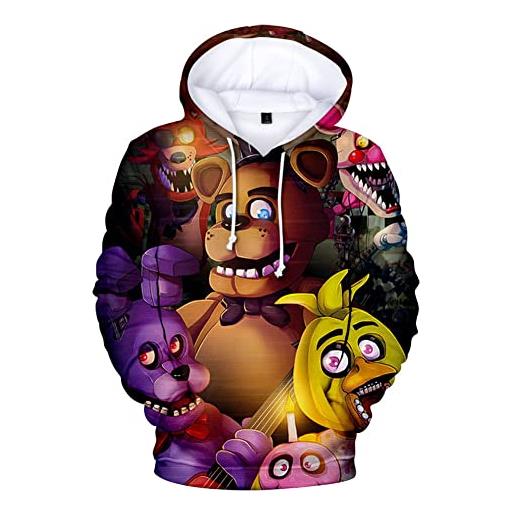 Xinchangda five nights game hoodies per unsiex fnaf pullover felpa con cappuccio con stampa 3d a maniche lunghe con coulisse con tasca a marsupio, tipo 1, m